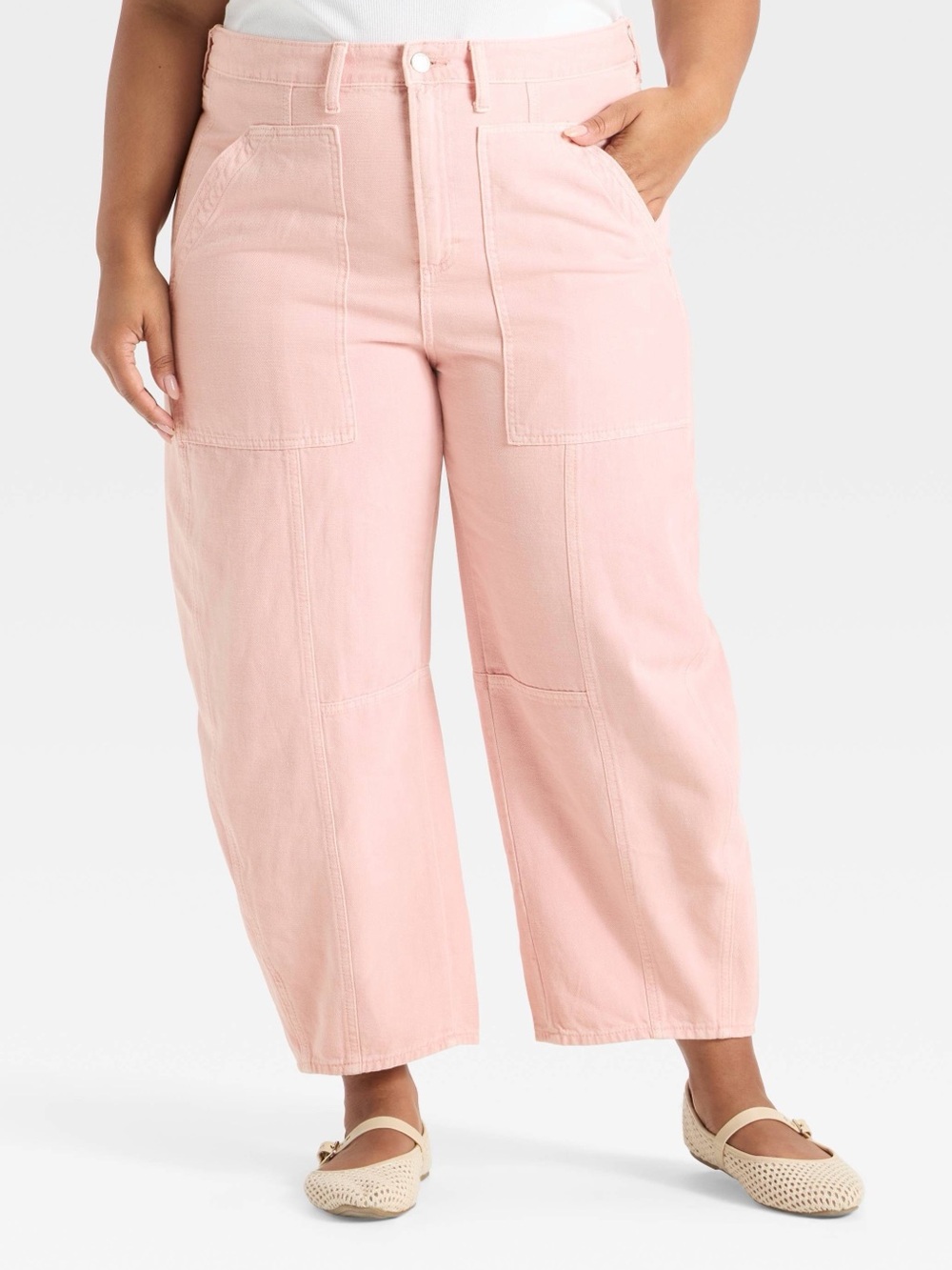 Women's High-Rise Utility Barrel Jeans - Universal Thread, Pink, 14
